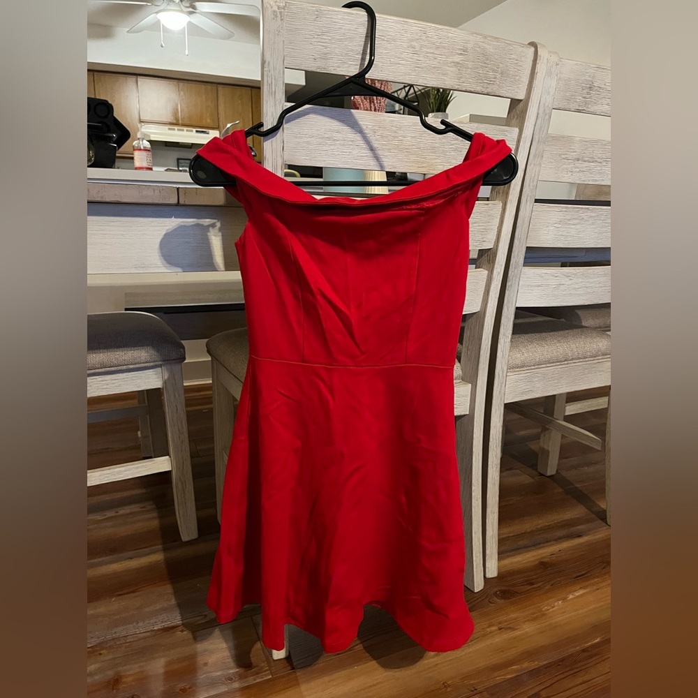 Red off the shoulder dress